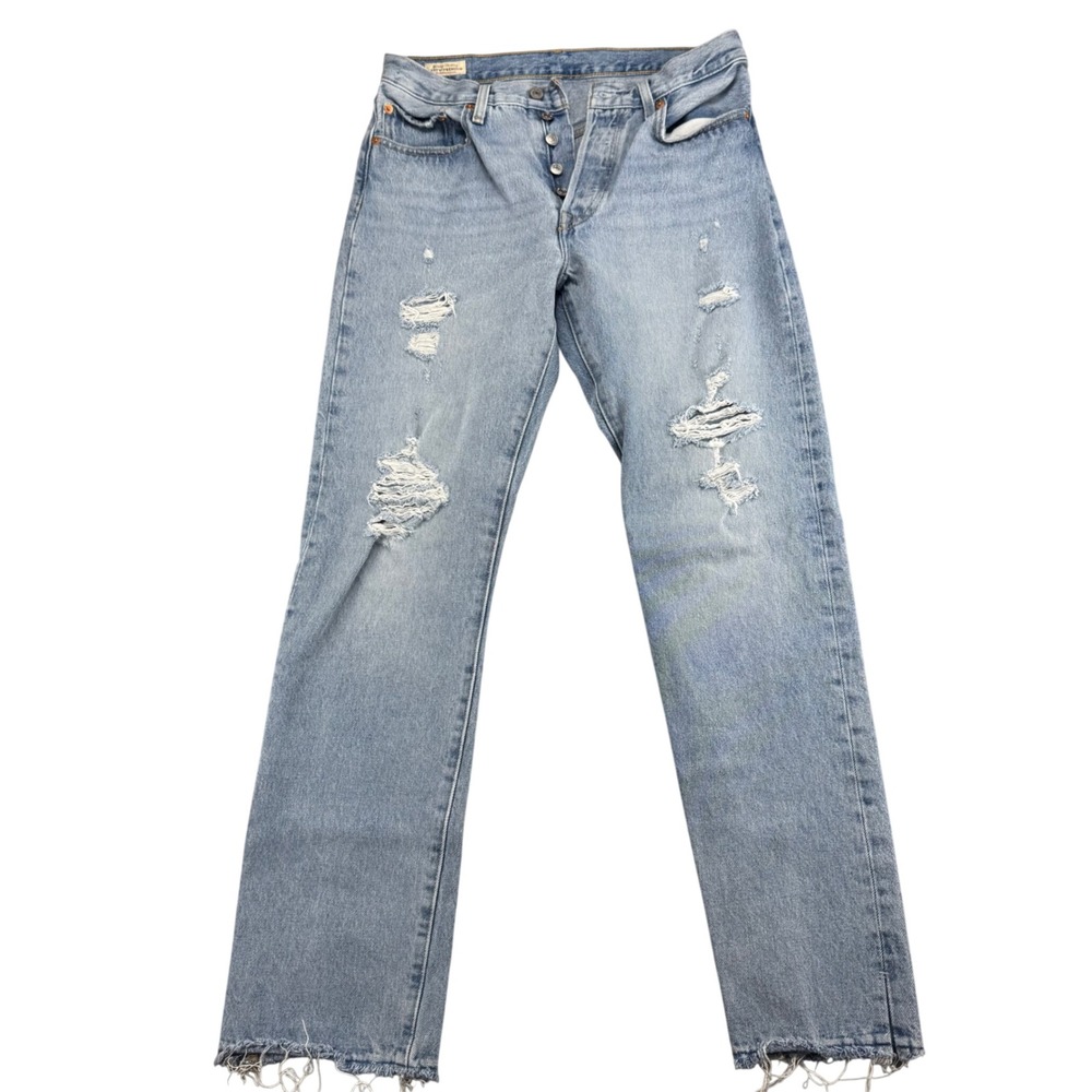 Levis 501 Original Straight Leg Distressed Light Wash Jeans W28‎ L30 Button Fly